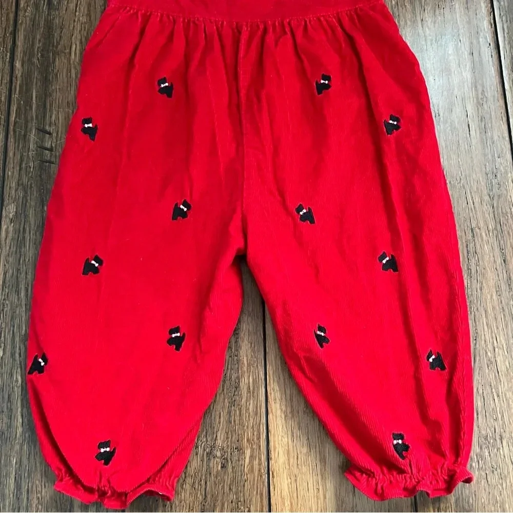 Girls Red Corduroy Romper Black Terrier Dog Embroidery 2T Snap Legs Jumper 24M